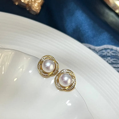 Clover Nest Design 14K Gold Filled Pearl Stud Earrings