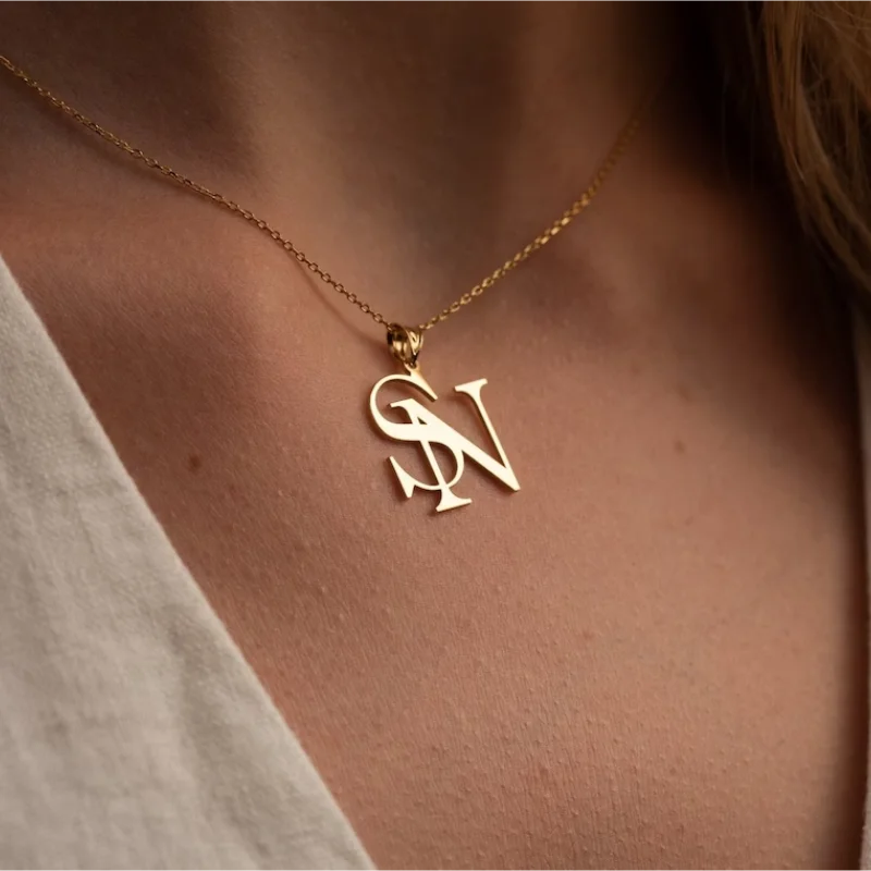 Custom Gold Color Double Initials Necklaces For Women