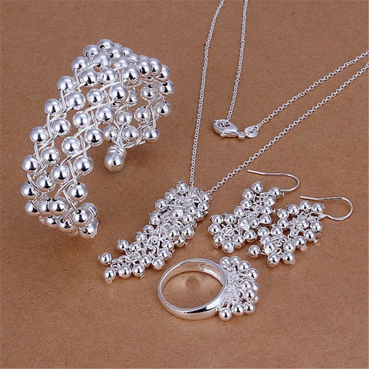 S925 Silver Jewelry Set Earrings Bracelet Ring Necklace