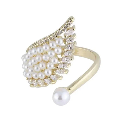 Elegant Adjustable Angel Wing Pearl Ring – Luxury Women's Charm Jewelry