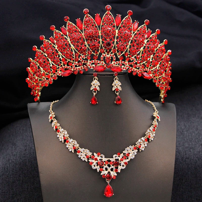Royal Queen Champagne Tiara and Crown Bridal Jewelry Sets For Women