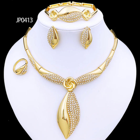 Gold-Tone Jewelry Set for Women – Luxury Dubai/Nigeria-Inspired Drop Pendant Necklace