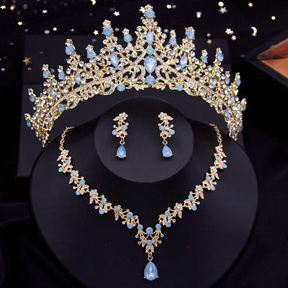 Vintage Royal Queen Bridal Wedding Crown with Jewelry Sets For Women