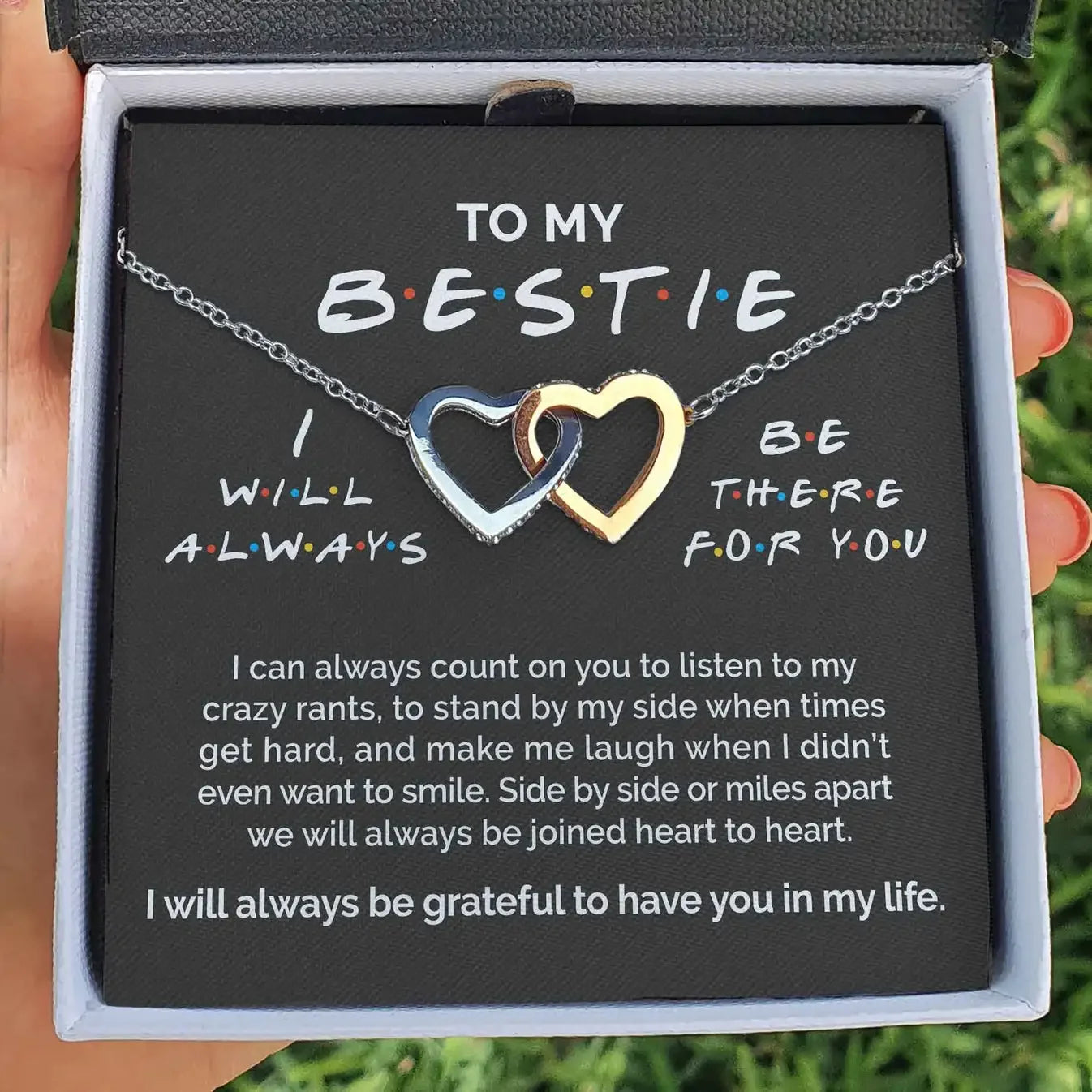 To My Bestie – Double Interlocked Heart Necklace