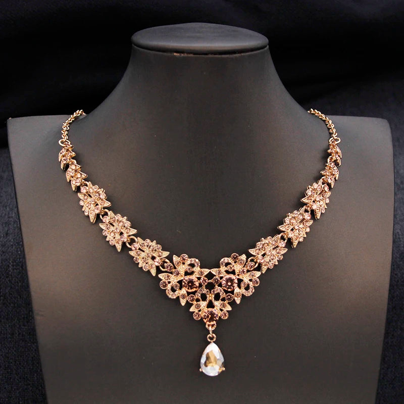 Royal Queen Champagne Tiara and Crown Bridal Jewelry Sets For Women