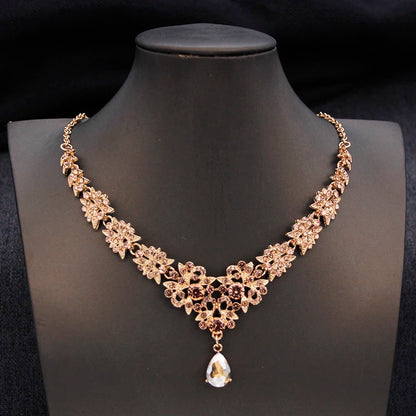 Royal Queen Champagne Tiara and Crown Bridal Jewelry Sets For Women