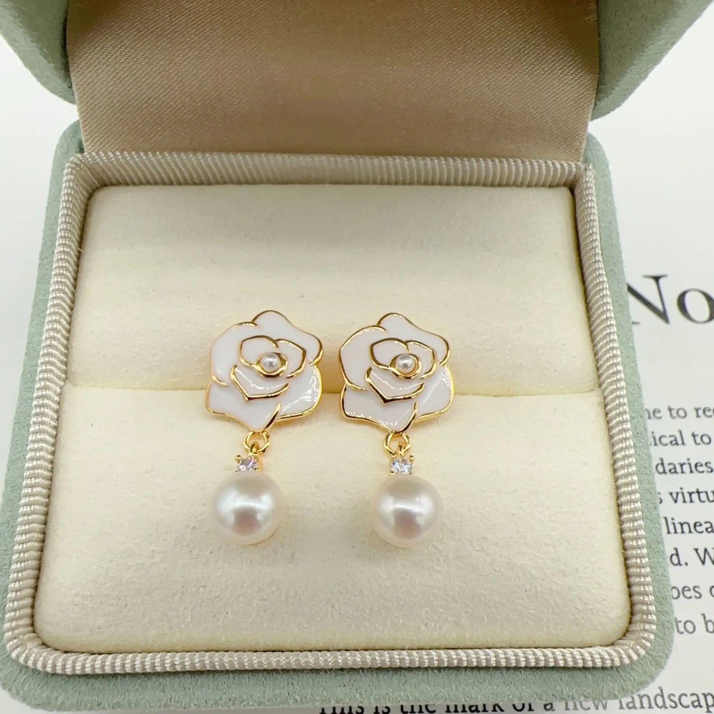 14K Gold Filled Camellia Pearl Stud Earrings for Women