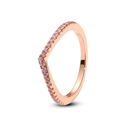 925 Sterling Silver Love Heart Crown Wishbone Zircon Ring