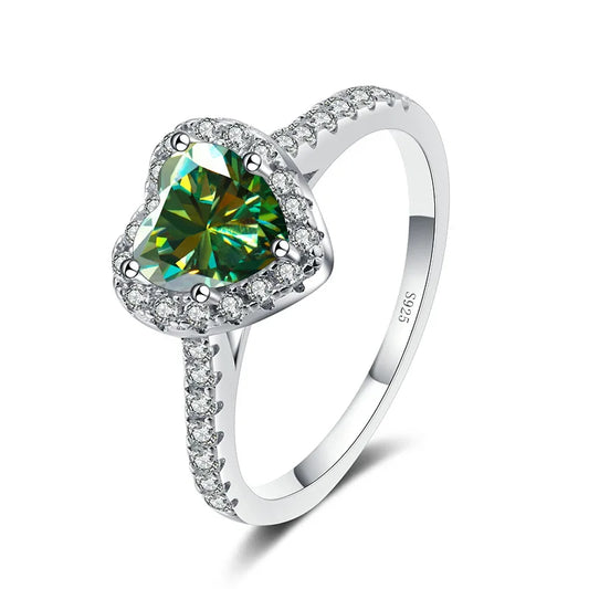 1.0Ct 6.5mm Heart Shape Moissanite Solitaire 925 Sterling Silver Diamond Rings