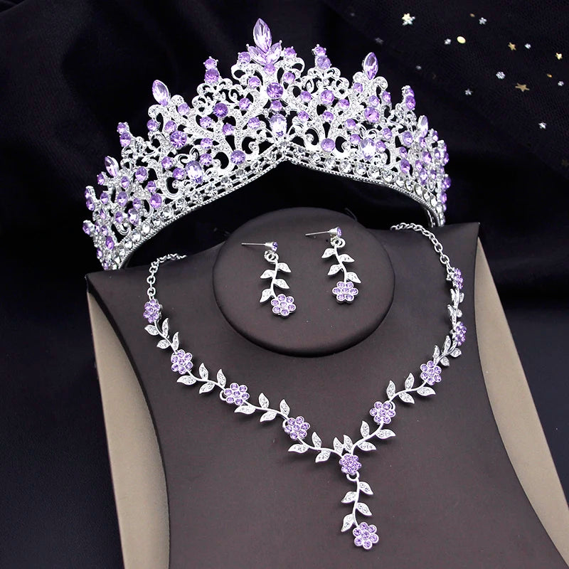 3 Pcs Baroque Bridal Wedding Crown Jewelry Sets and Tiaras For Women