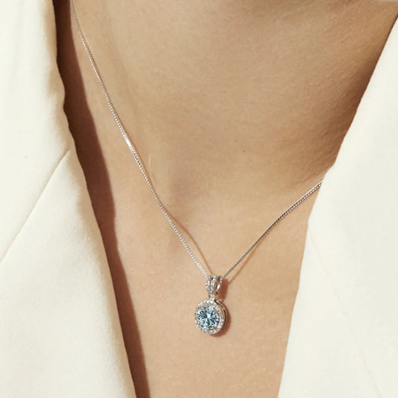 1 Carat Moissanite Diamond Pendant Necklaces For Women 925 Sterling Silver