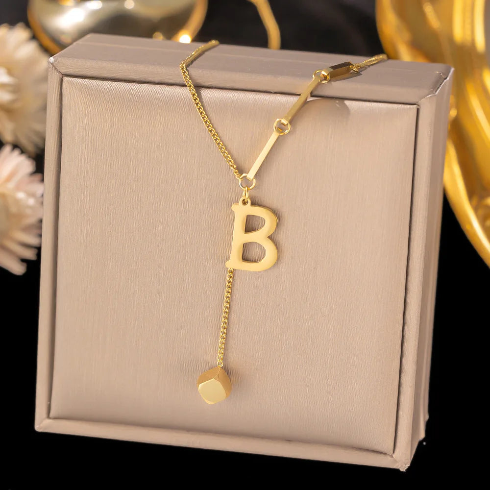 Initial Letter Stainless Steel Pendant Necklace for Women