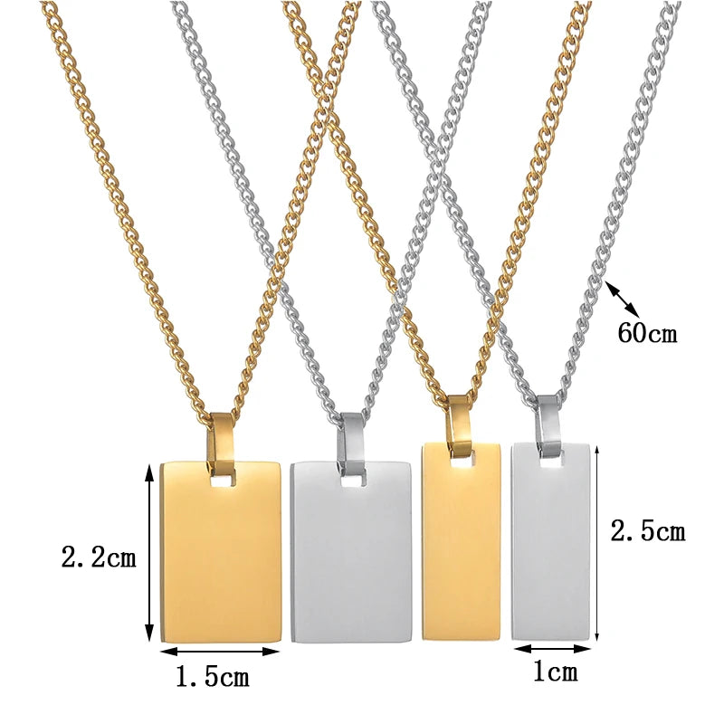 Unisex Custom Photo Name Rectangle Pendant Necklace Stainless Steel
