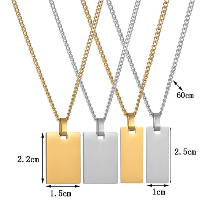Unisex Custom Photo Name Rectangle Pendant Necklace Stainless Steel
