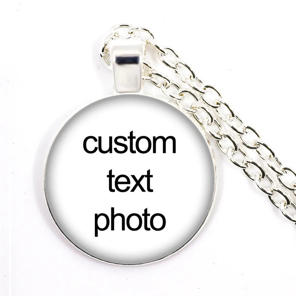 Custom Crystal Angel Wing Photo Necklace Personalized Glass Cabochon Pendant