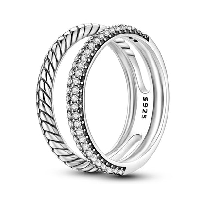 925 Sterling Silver Geometric Overlapping Zircon Rings