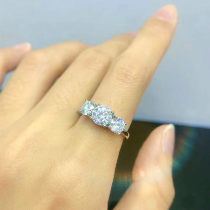 Luxury 3-Stone 2/4CT D Color Moissanite Ring for Women