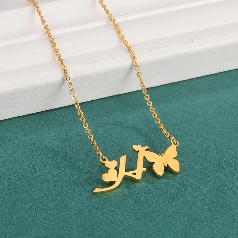 New Fashion 26 Initials Letter Pendant Butterfly Necklace