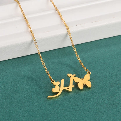 New Fashion 26 Initials Letter Pendant Butterfly Necklace