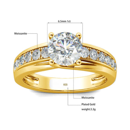 1 Carat Moissanite Ring for Women 925 Silver, Rhodium Plated, Certified Jewelry
