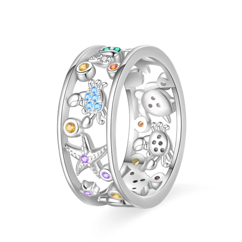 925 Silver Hollow Ring Size 6-9 Flower Sun Design