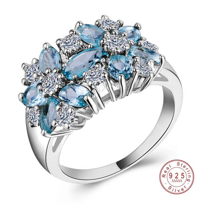 925 Sterling Silver Cubic Zirconia Crystal Ring for Women Jewelry Gifts