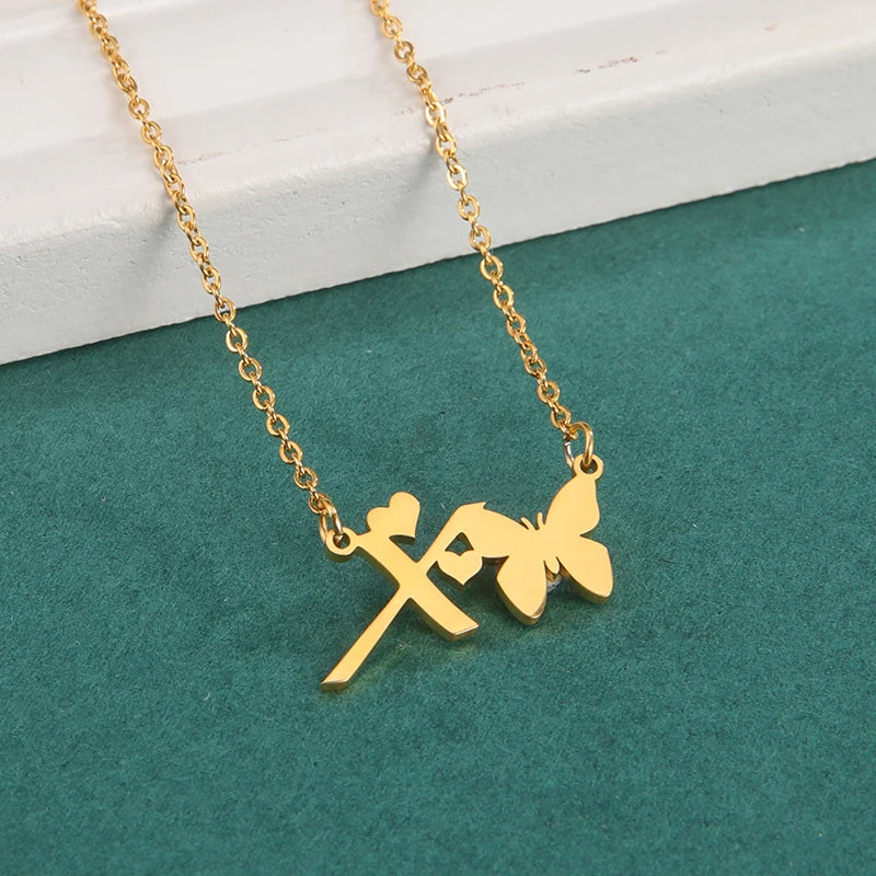 New Fashion 26 Initials Letter Pendant Butterfly Necklace