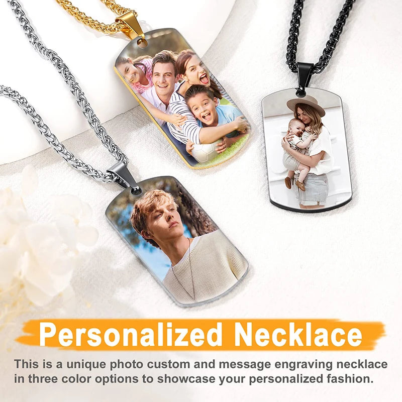 Custom Colorful Photo Necklace Stainless Steel - Personalized Engraved Text/Date Necklaces