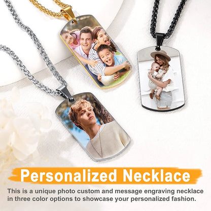 Custom Colorful Photo Necklace Stainless Steel - Personalized Engraved Text/Date Necklaces