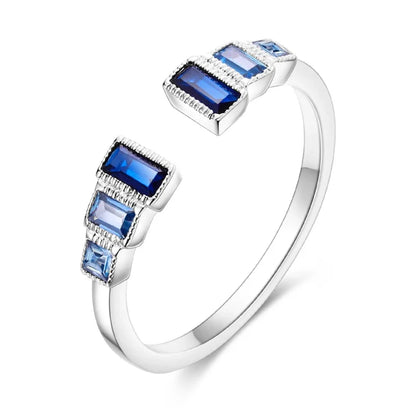 925 Silver Color with Blue Zircon Butterfly Leaf Flower Rings