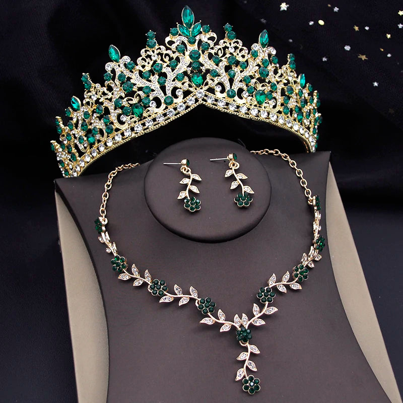 3 Pcs Baroque Bridal Wedding Crown Jewelry Sets and Tiaras For Women