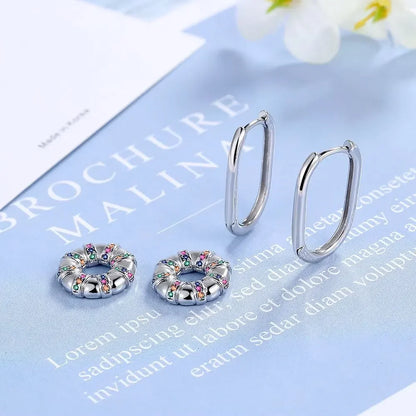 Fashionable 925 Sterling Silver Colorful Zirconia Wheel Earrings