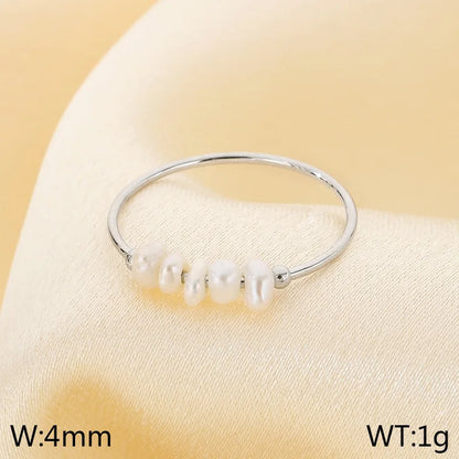 Gold Simulated Pearl Thin Ring – Waterproof Stainless Steel Index Finger Jewelry for Women