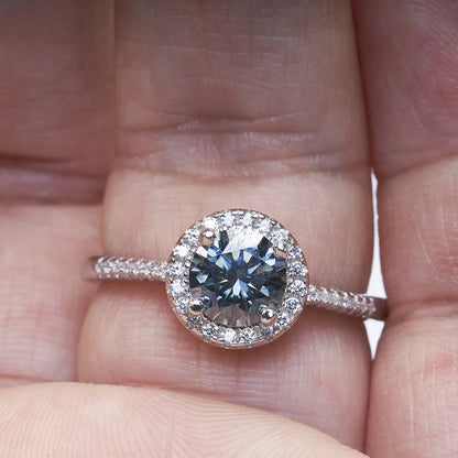 New Grey Color 1CT Moissanite Ladies Ring 925 Silver Jewerly