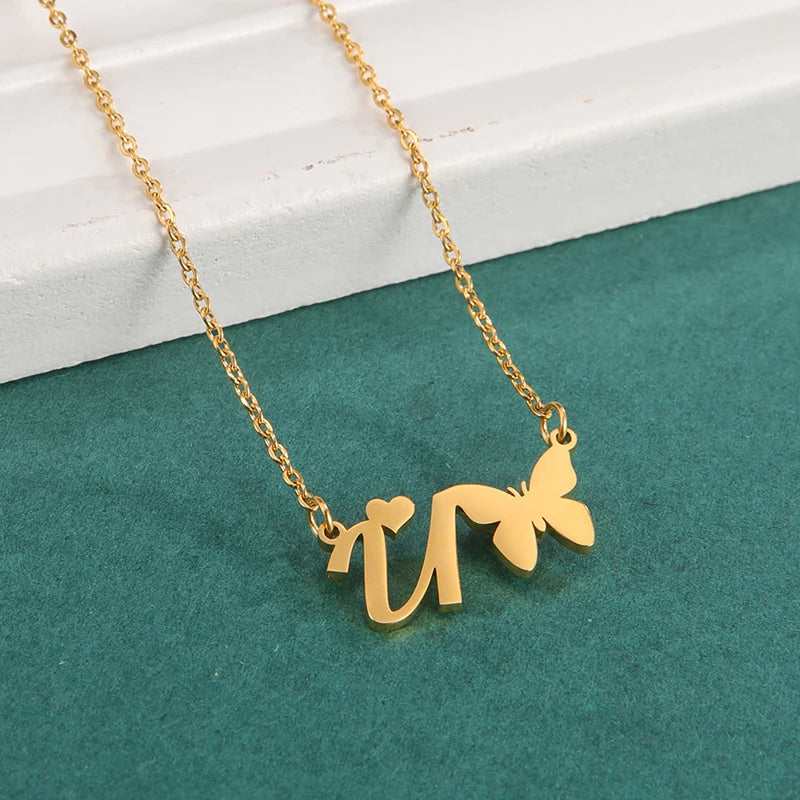 New Fashion 26 Initials Letter Pendant Butterfly Necklace