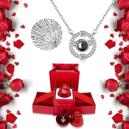 I Love You Projection S925 Necklace – 100 Languages with Rose Gift Box