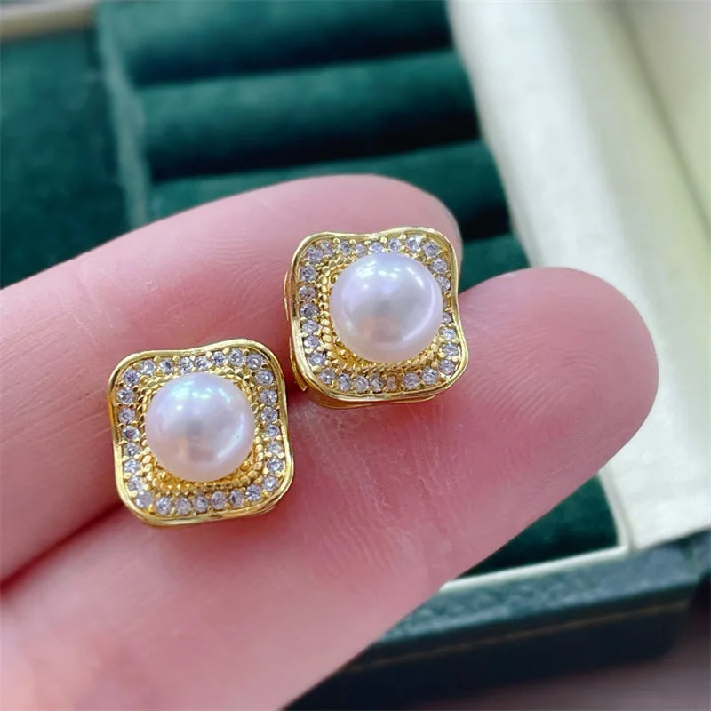 Shiny Crystal Pearl Jewelry Sets 14K Gold Gild 100% Natural Freshwater Pearl