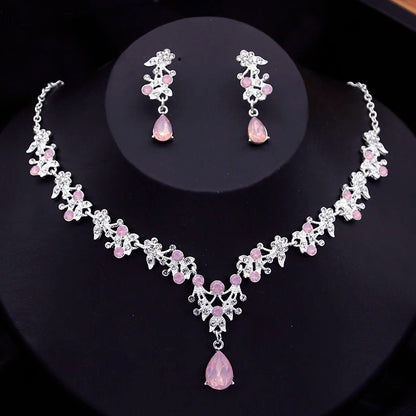 Blue Crown Bridal Jewelry Sets for Women Opal tiara Necklace Earrings Sets