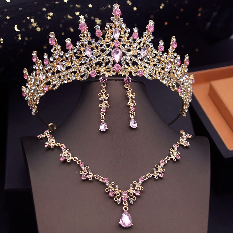 Green Crown Bridal Jewelry Set with Choker Necklace and Tiara for Weddings