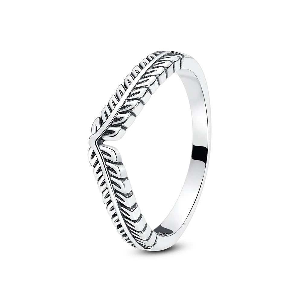 925 Sterling Silver Love Heart Crown Wishbone Zircon Ring