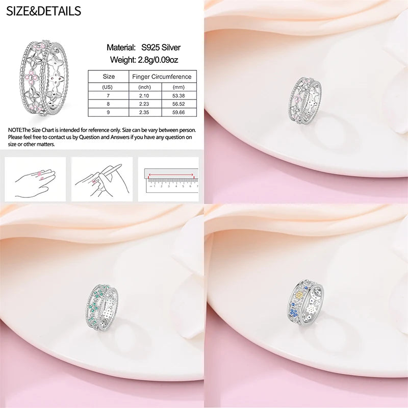 925 Silver Hollow Ring Size 6-9 Flower Sun Design