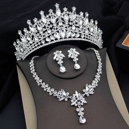 Purple Crystal Tiaras and Necklace Earrings Crown Bridal Sets Jewelry