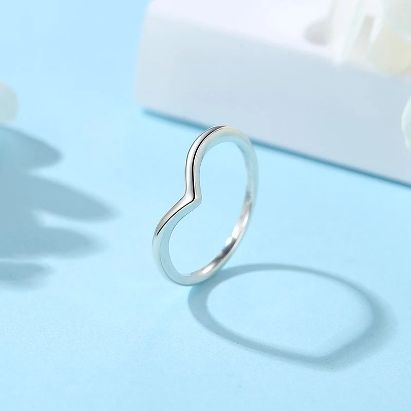 925 Sterling Silver Love Heart Crown Wishbone Zircon Ring