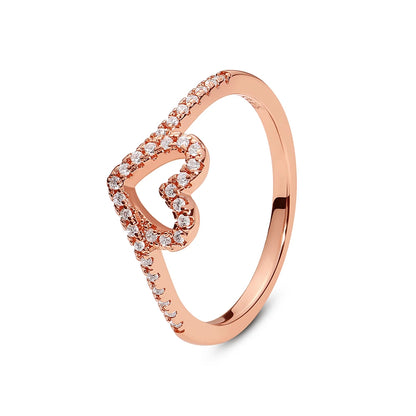 925 Sterling Silver Love Heart Crown Wishbone Zircon Ring