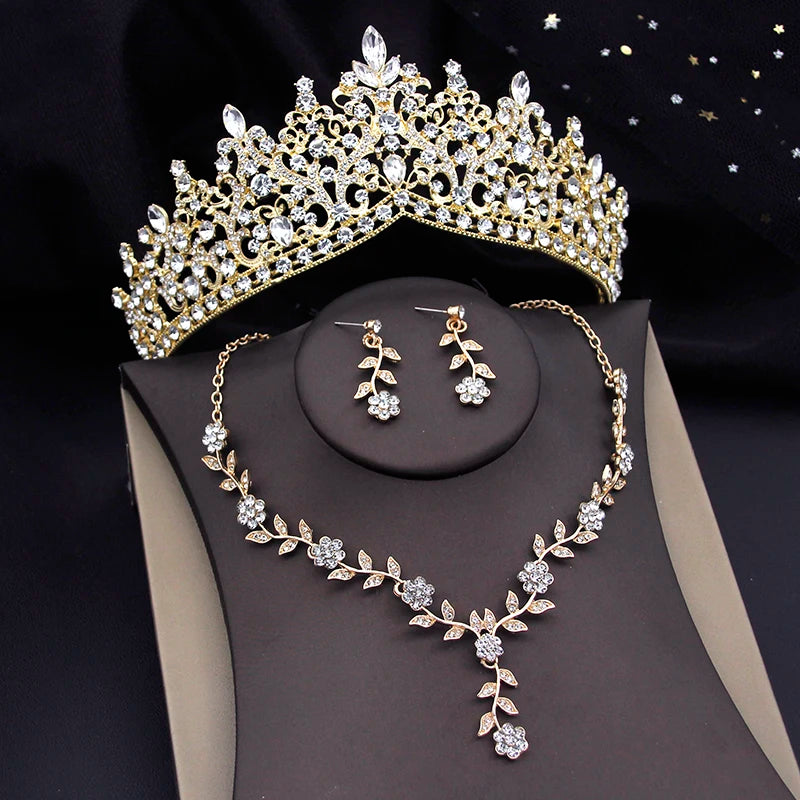 3 Pcs Baroque Bridal Wedding Crown Jewelry Sets and Tiaras For Women