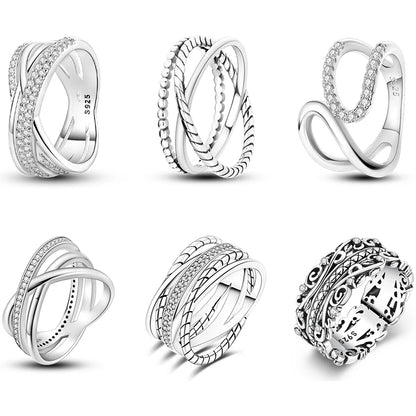 925 Sterling Silver Geometric Overlapping Zircon Rings