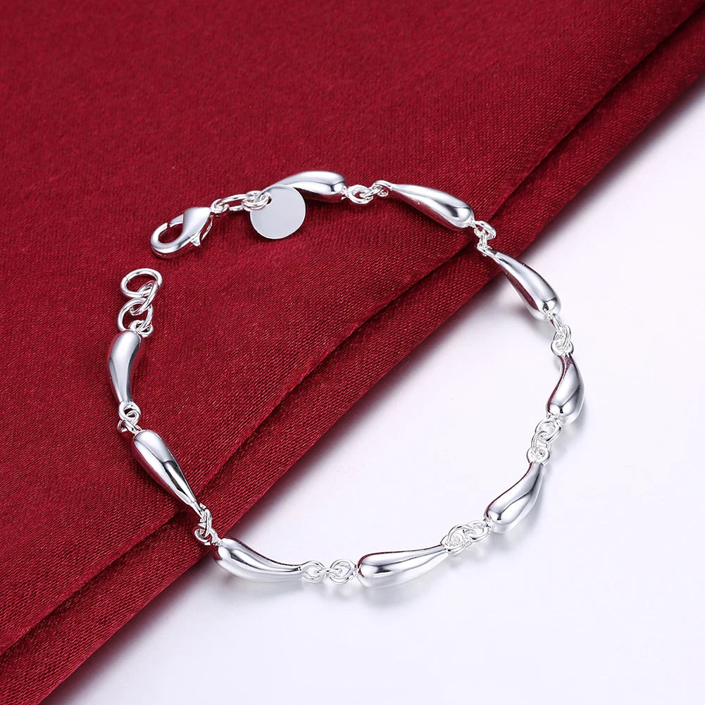 S925 Silver Water Drop Necklace Earrings Bracelet Jewelry Sets