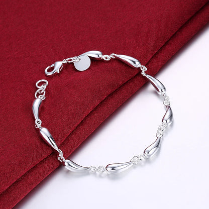 S925 Silver Water Drop Necklace Earrings Bracelet Jewelry Sets