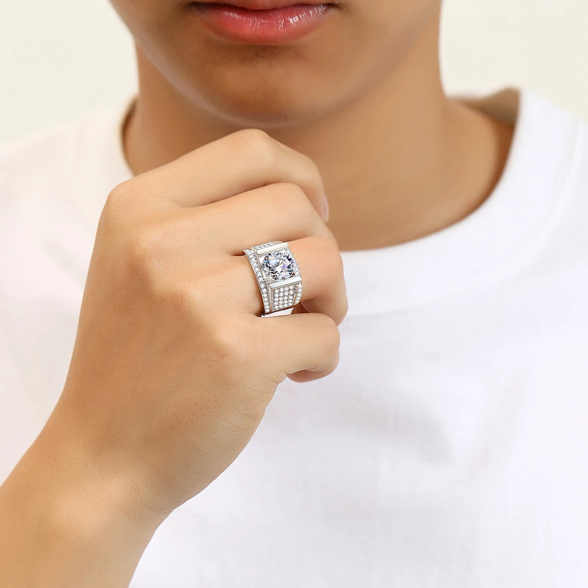 4CT, 10MM Moissanite Men’s Ring 925 Silver Hip Hop Jewelry With Certificate