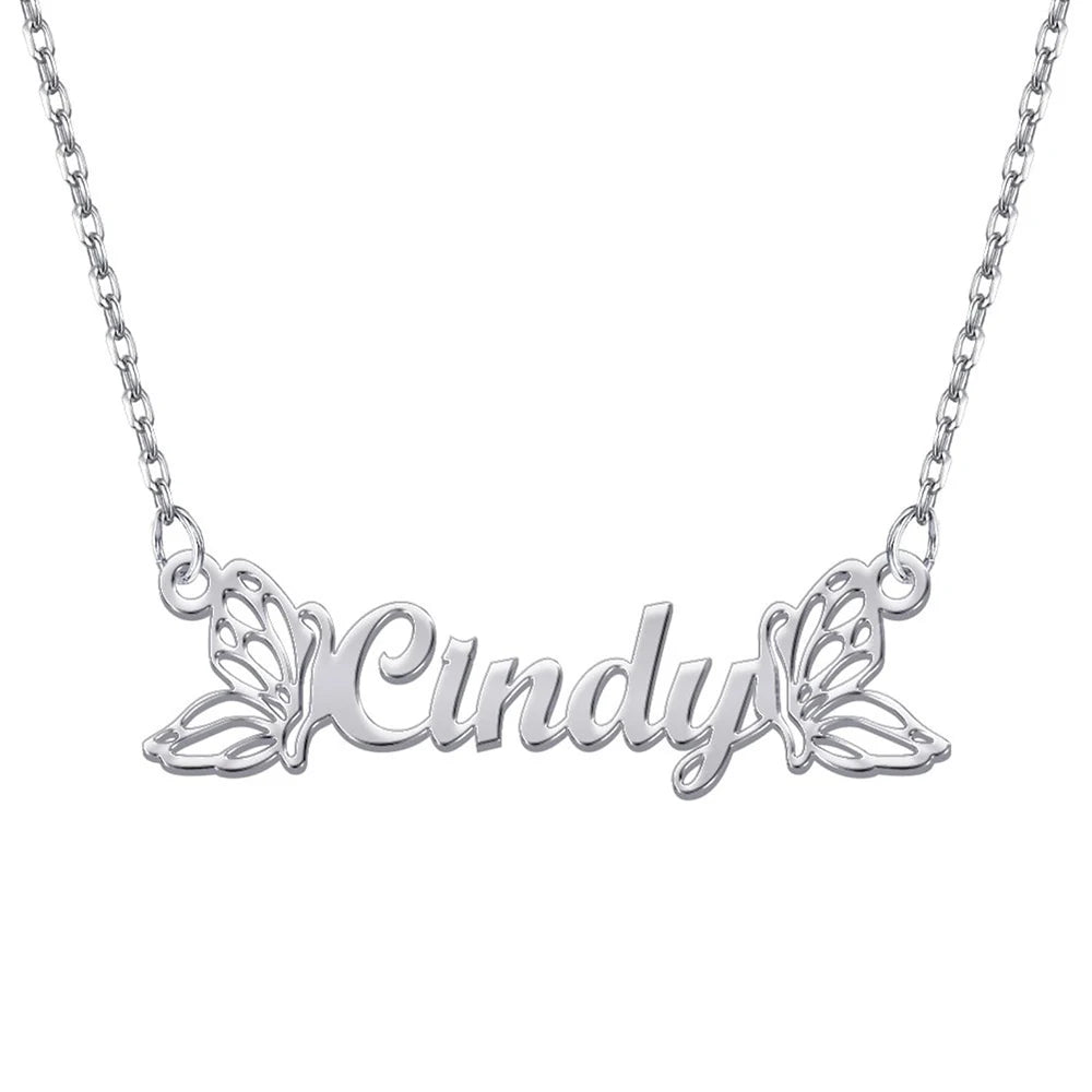 Personalized Name Customized Necklace, Two Exquisite Butterfly